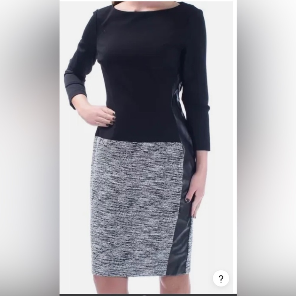 NWT Ralph Lauren Size 16 Black/Gray /Faux leather accent dress